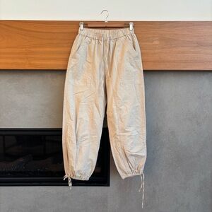 Richer Poorer Beige Ankle Pants wide leg tan khaki paper bag cotton material